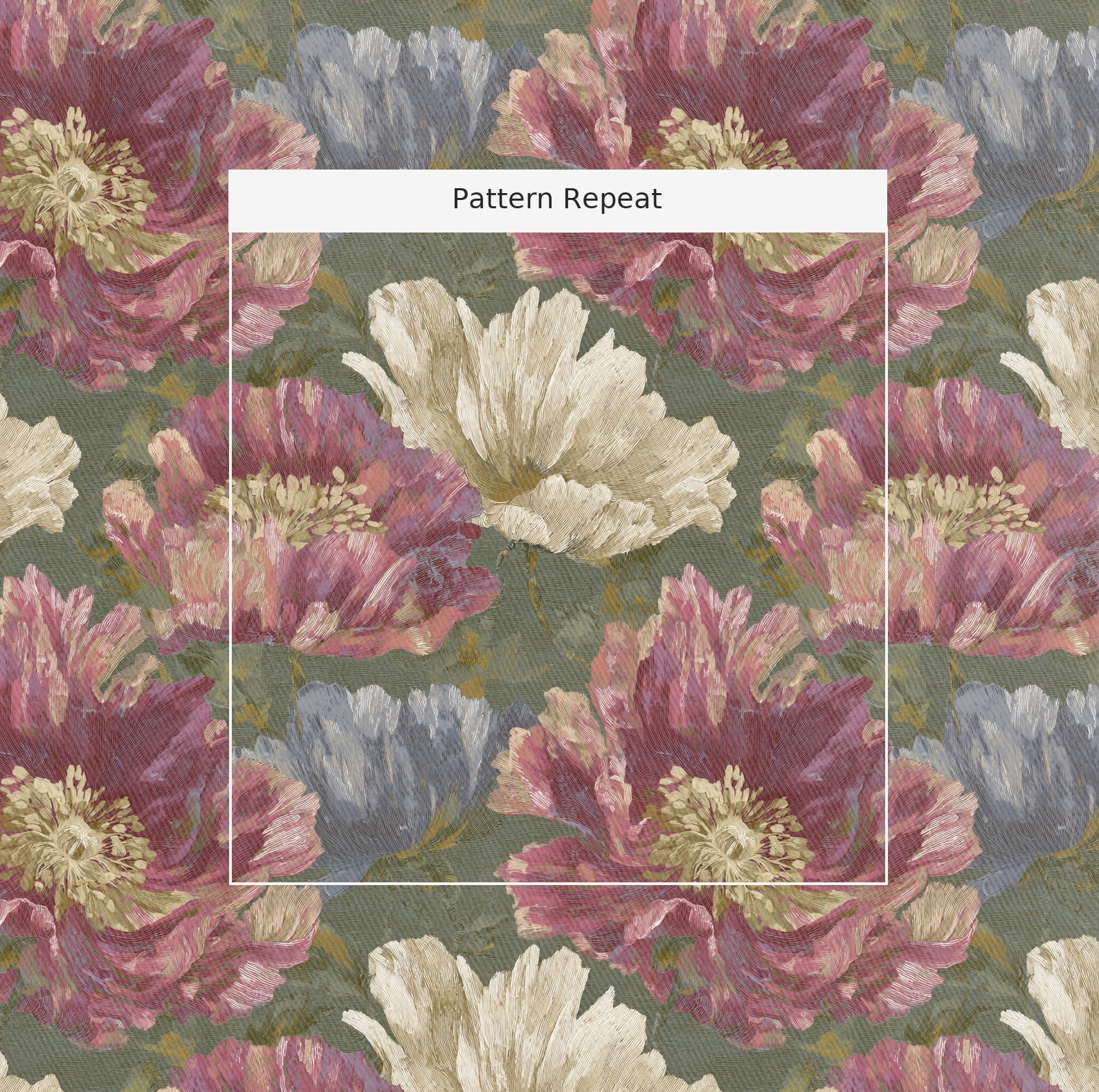 Velvet Poppy Fabric by the Yard — pattern repeat
