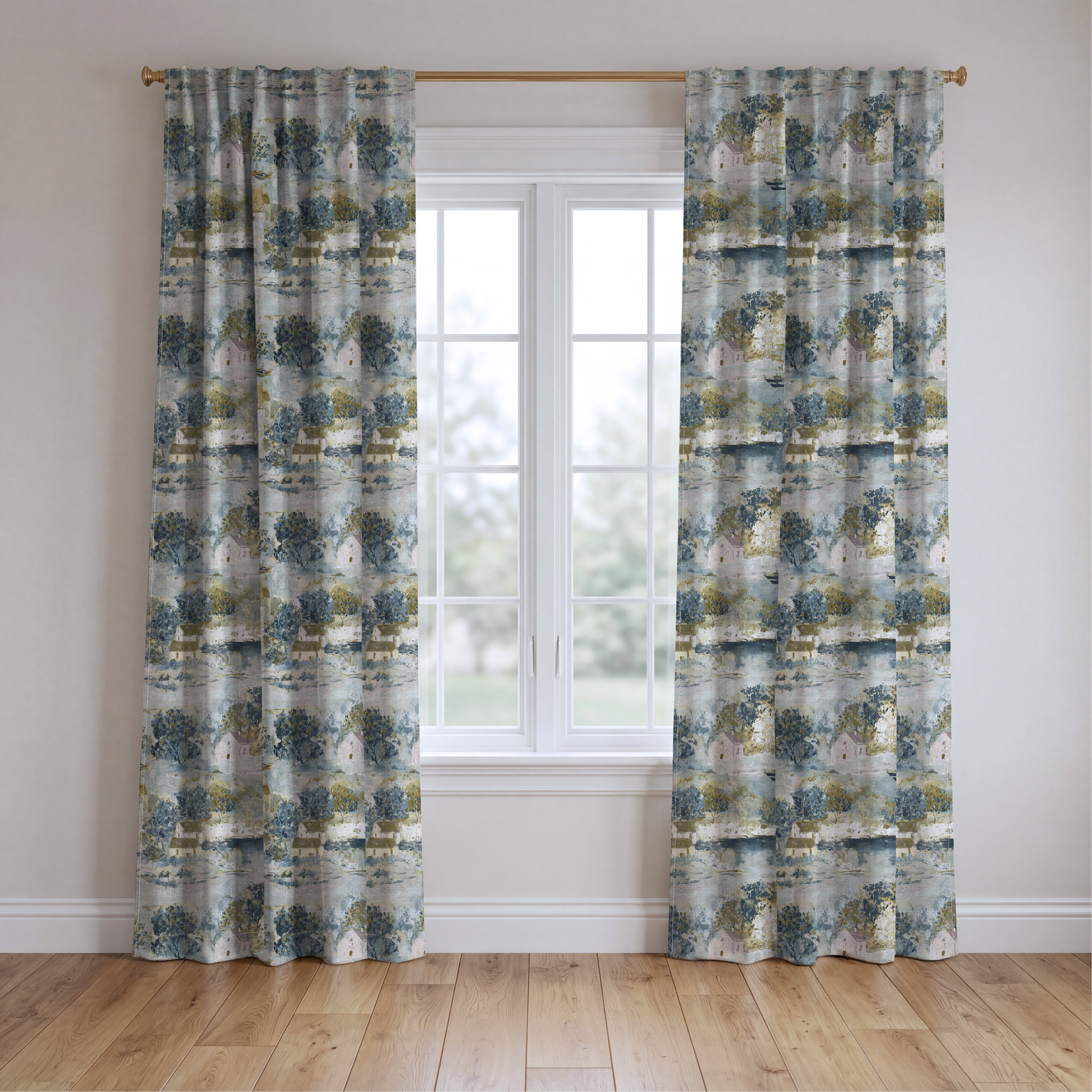 Storybook Green - Drapery — two panels