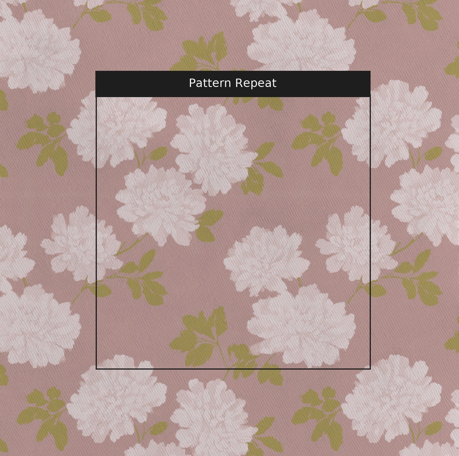 Dusty Rose Peonies Fabric by the Yard — pattern repeat