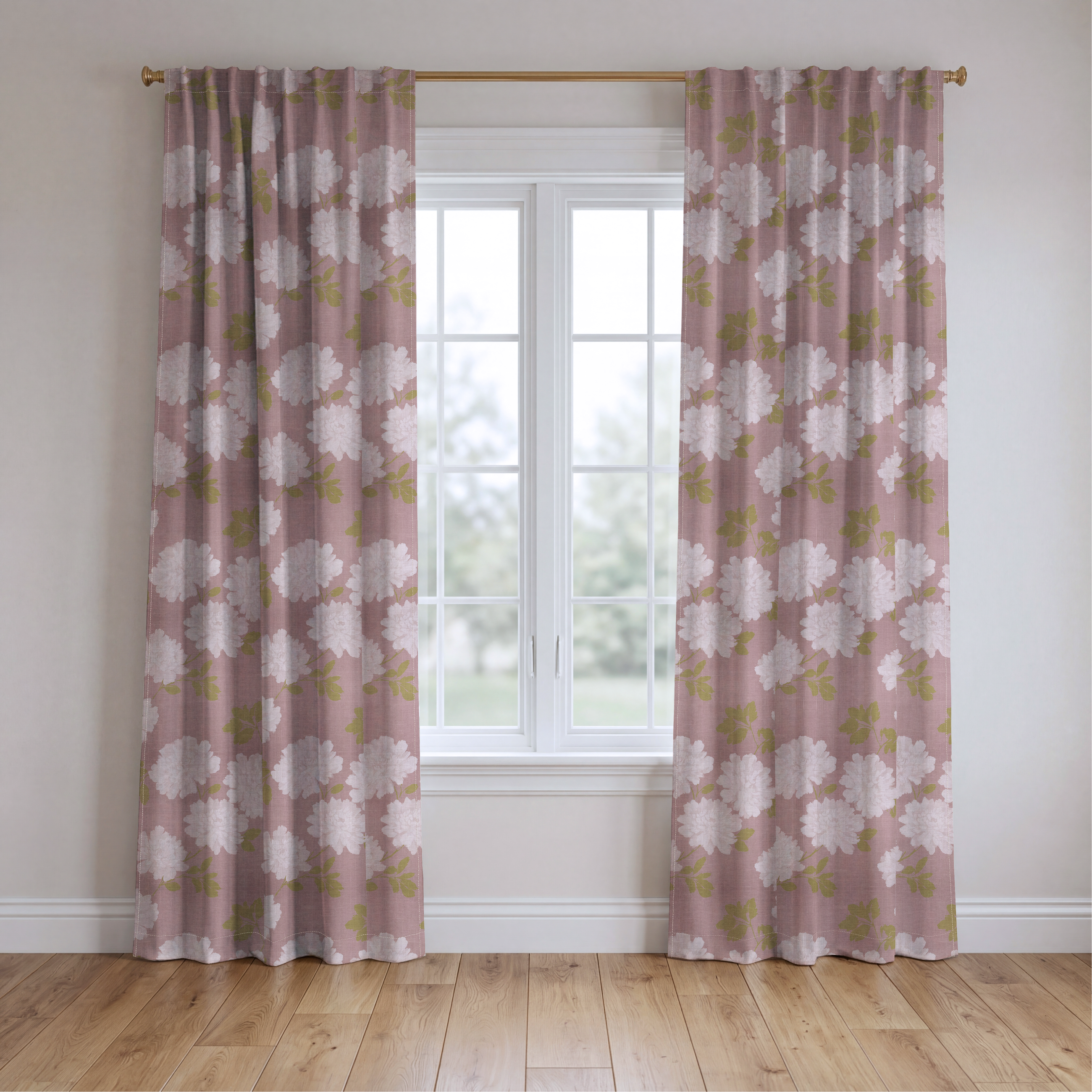 Dusty Rose Peonies - Drapery — two panels