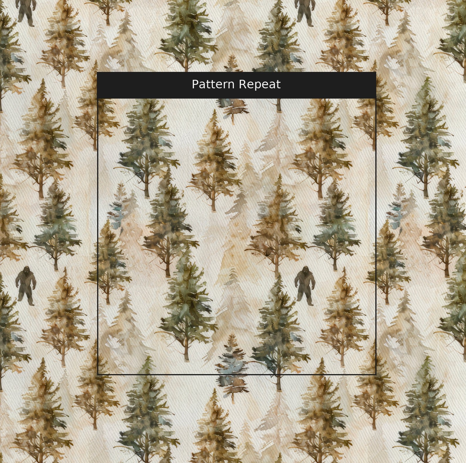 Sasquatch Sanctuary Fabric by the Yard — pattern repeat