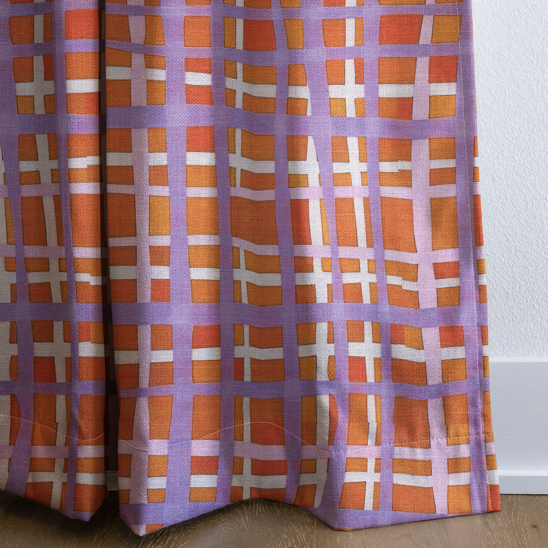 Peachy Gridlock - Drapery — corner closeup