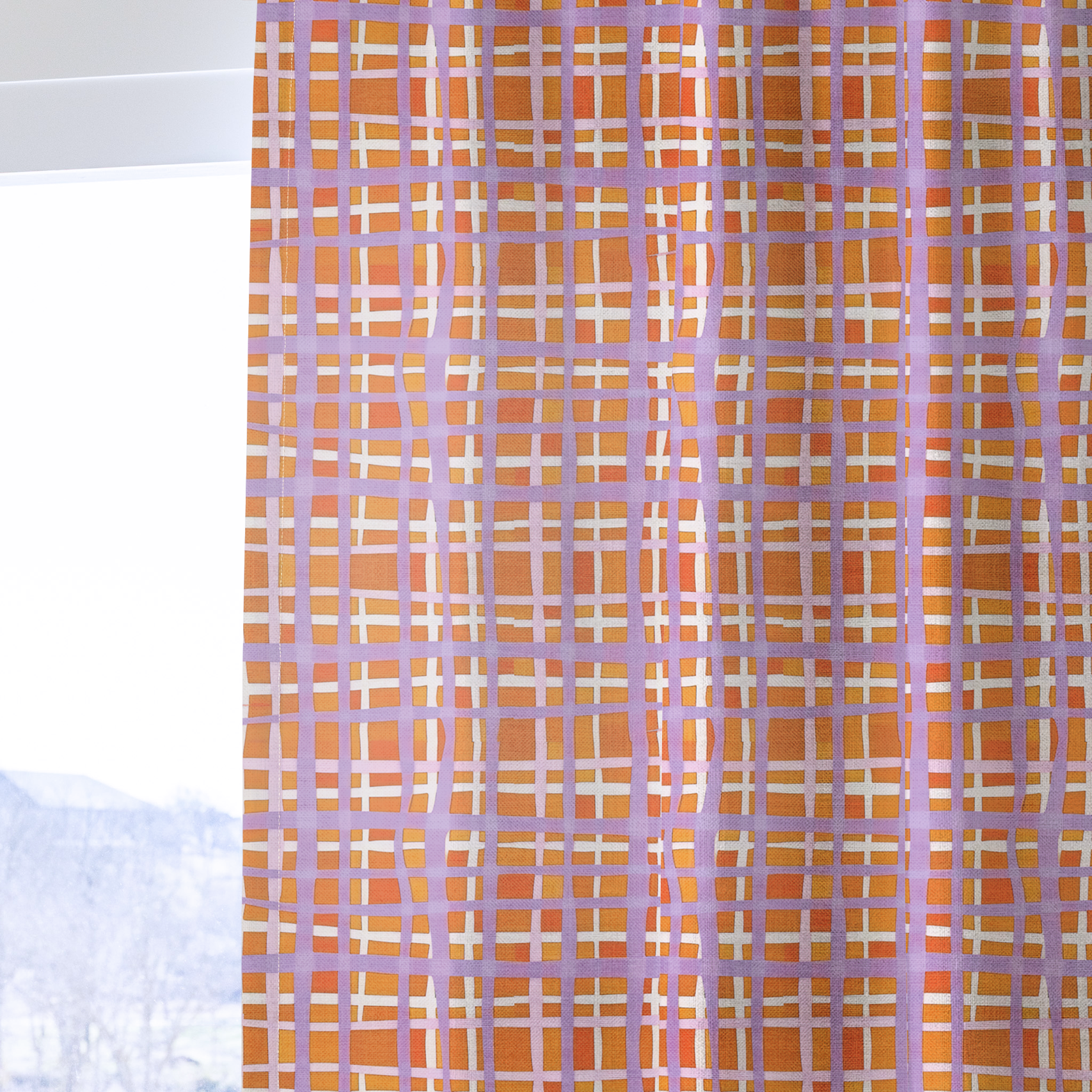Peachy Gridlock - Drapery — one panel