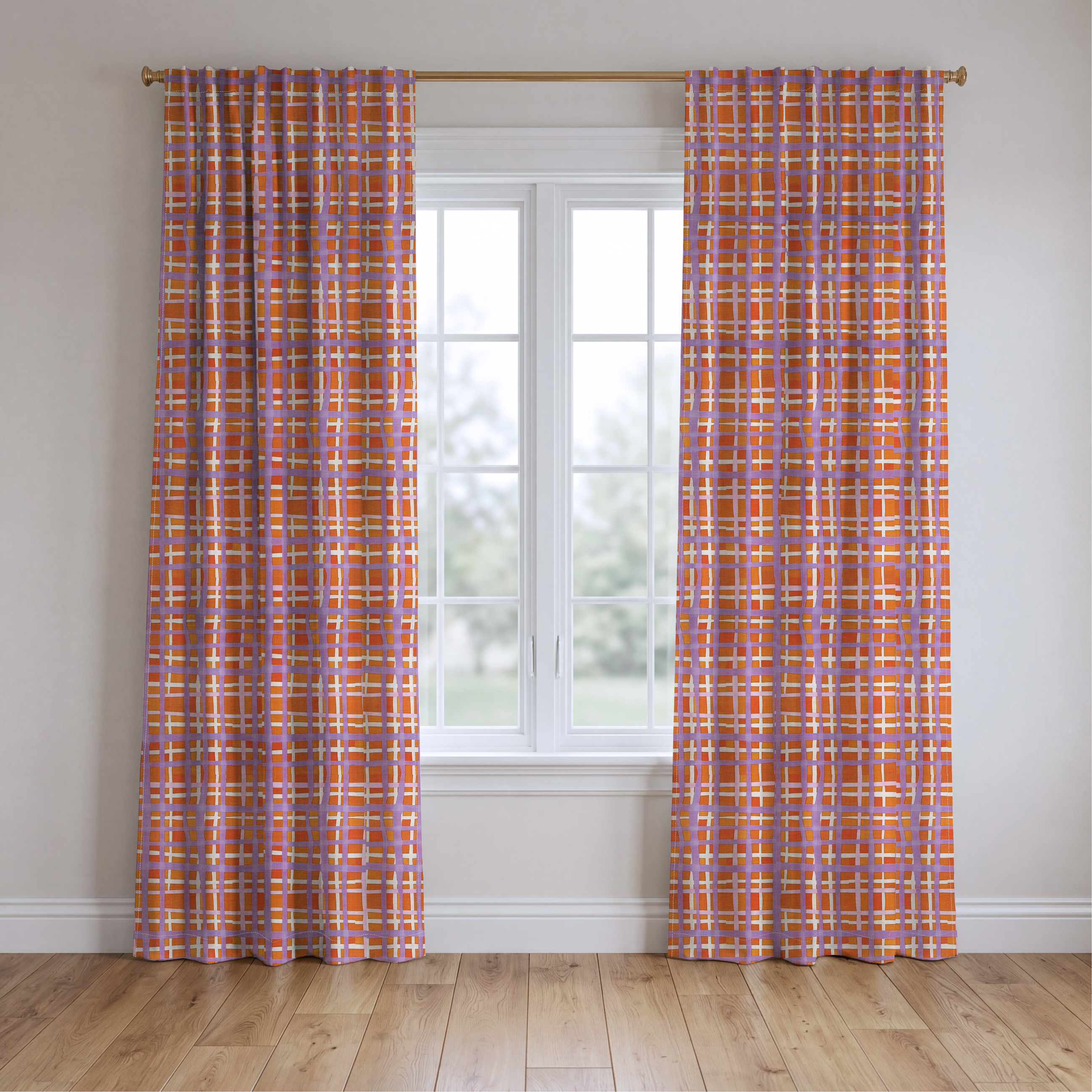 Peachy Gridlock - Drapery — two panels