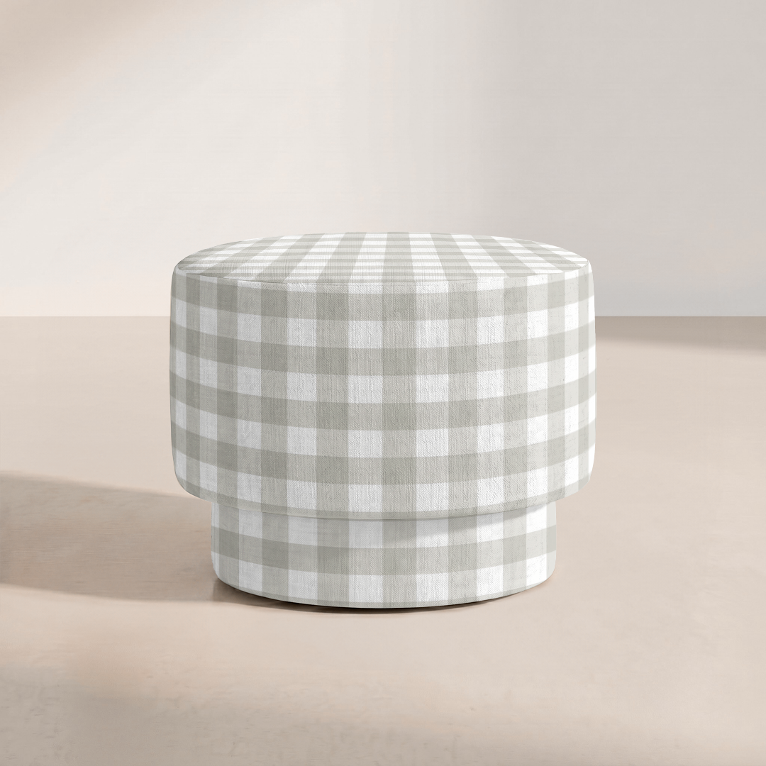 The Adelaide Ottoman in Pearl's Haven Fog Gingham