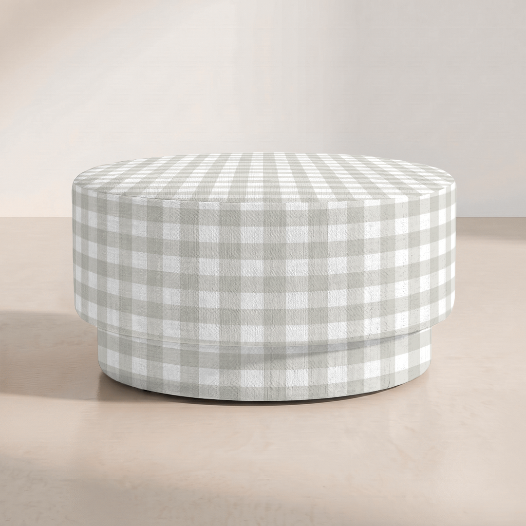 The Adelaide Ottoman in Pearl's Haven Fog Gingham