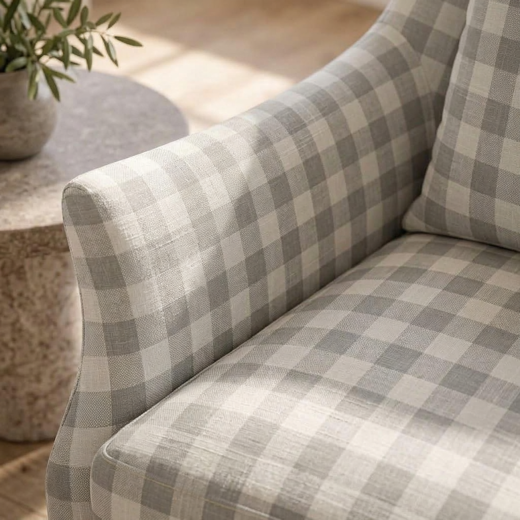 The Eleanor Chair in Pearl's Haven Fog Gingham