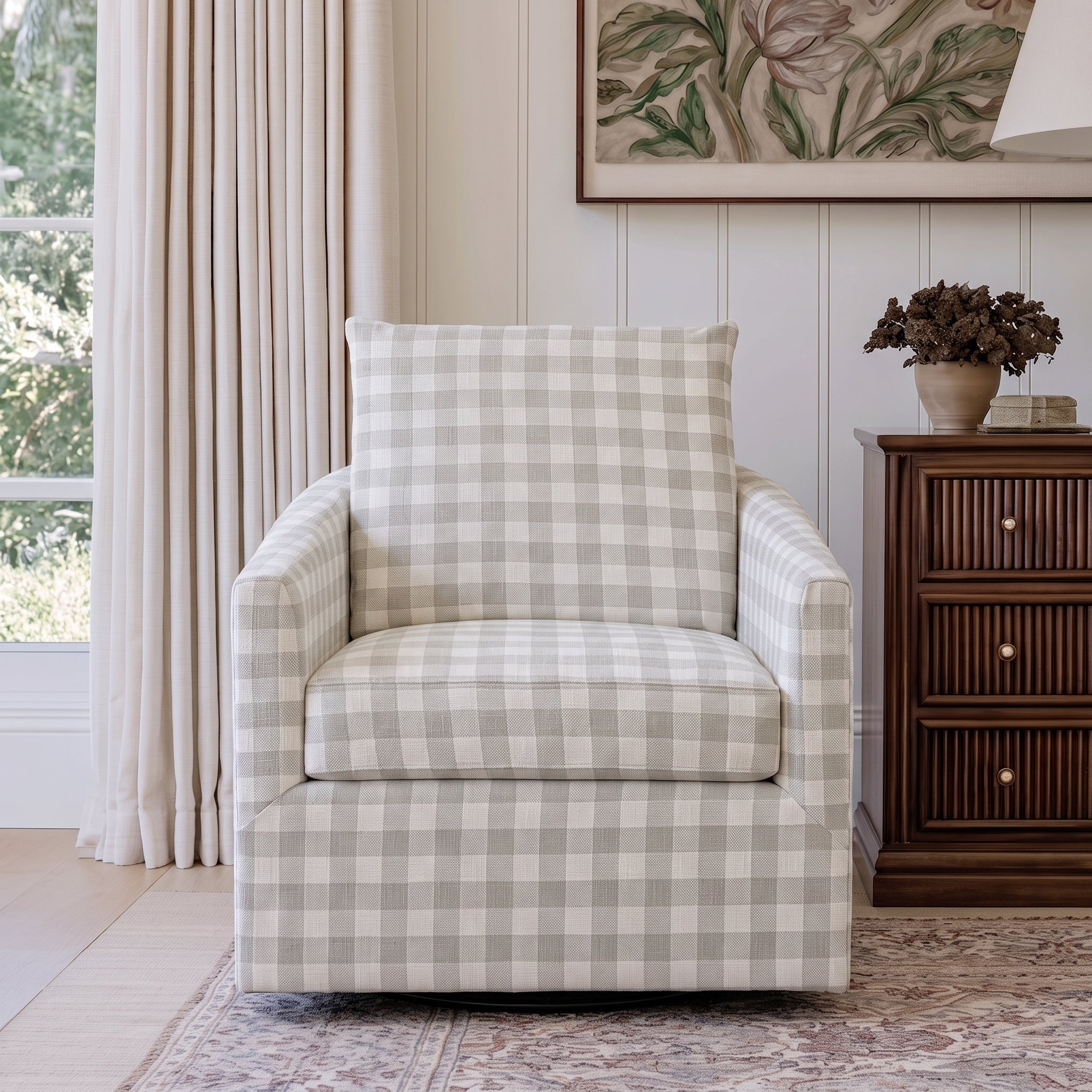 The Grace Chair in Pearl's Haven Fog Gingham
