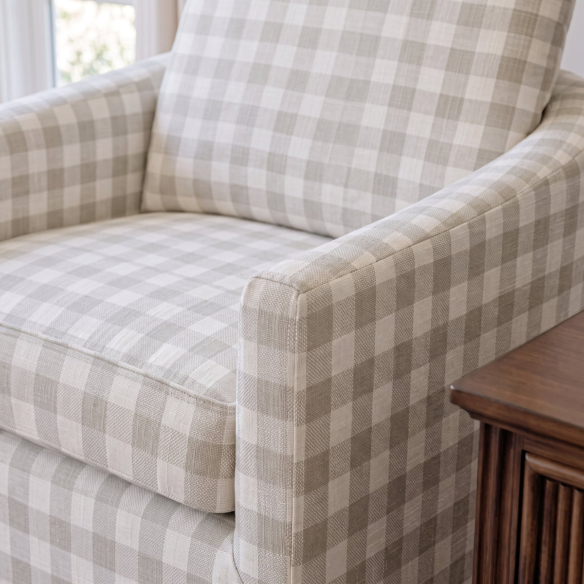 The Grace Chair in Pearl's Haven Fog Gingham