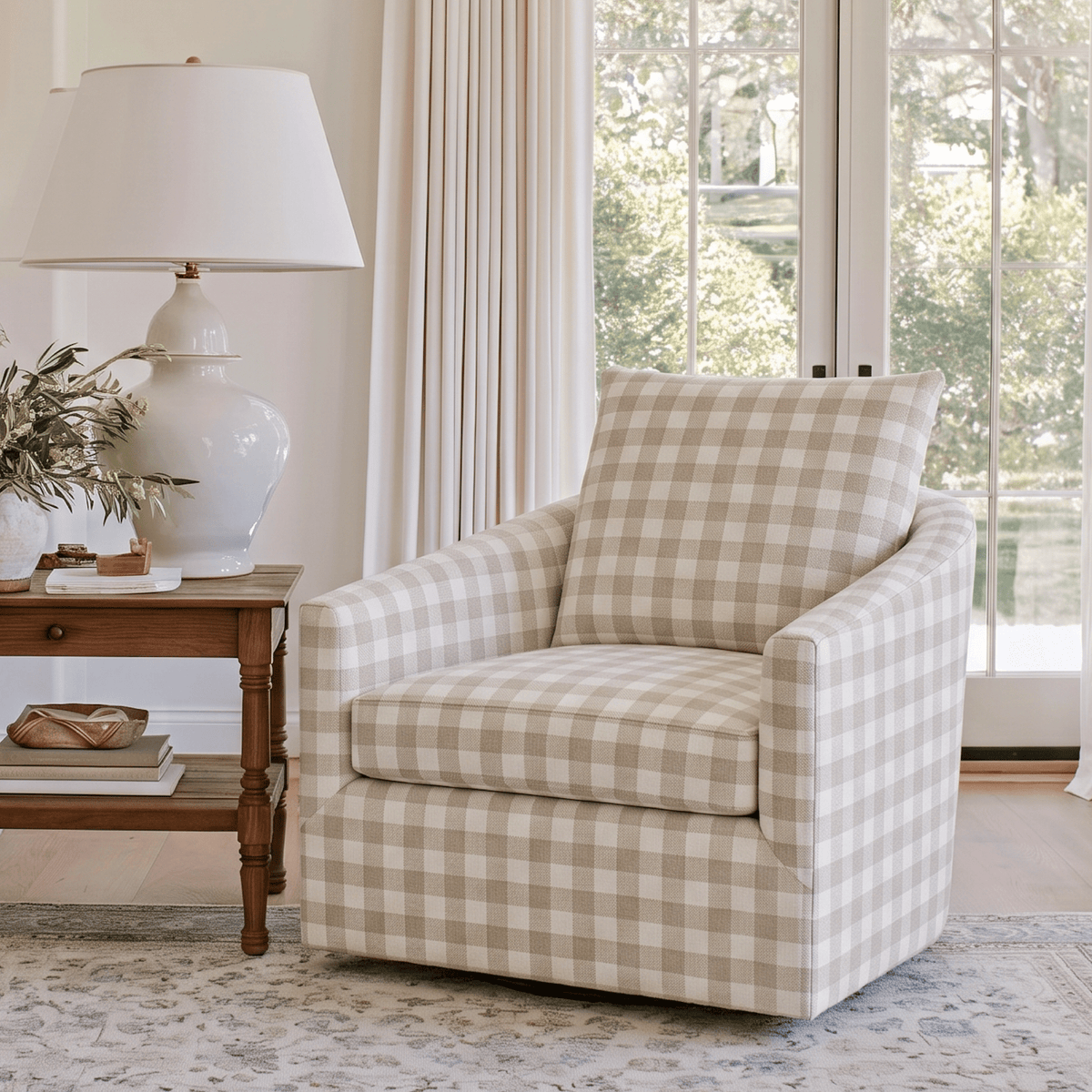 The Grace Chair in Pearl's Haven Fog Gingham
