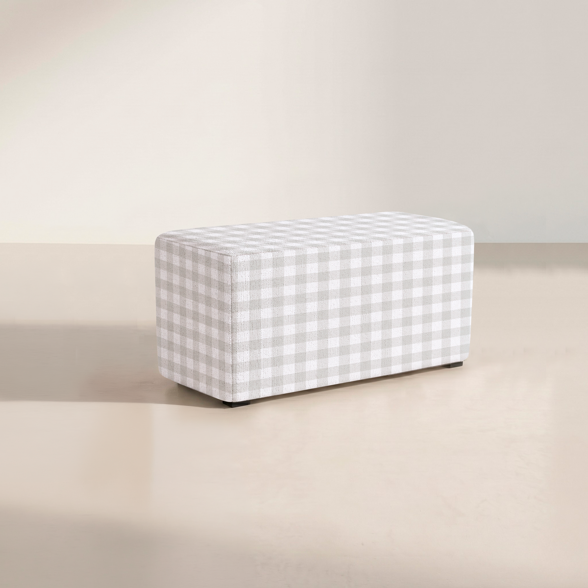 The Josephine Ottoman in Pearl's Haven Fog Gingham