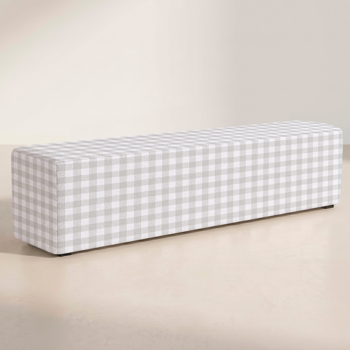 The Josephine Ottoman in Pearl's Haven Fog Gingham