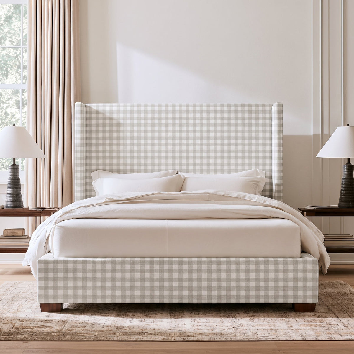 The Selene Bed in Pearl's Haven Fog Gingham