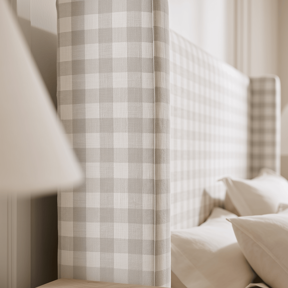 The Selene Bed in Pearl's Haven Fog Gingham