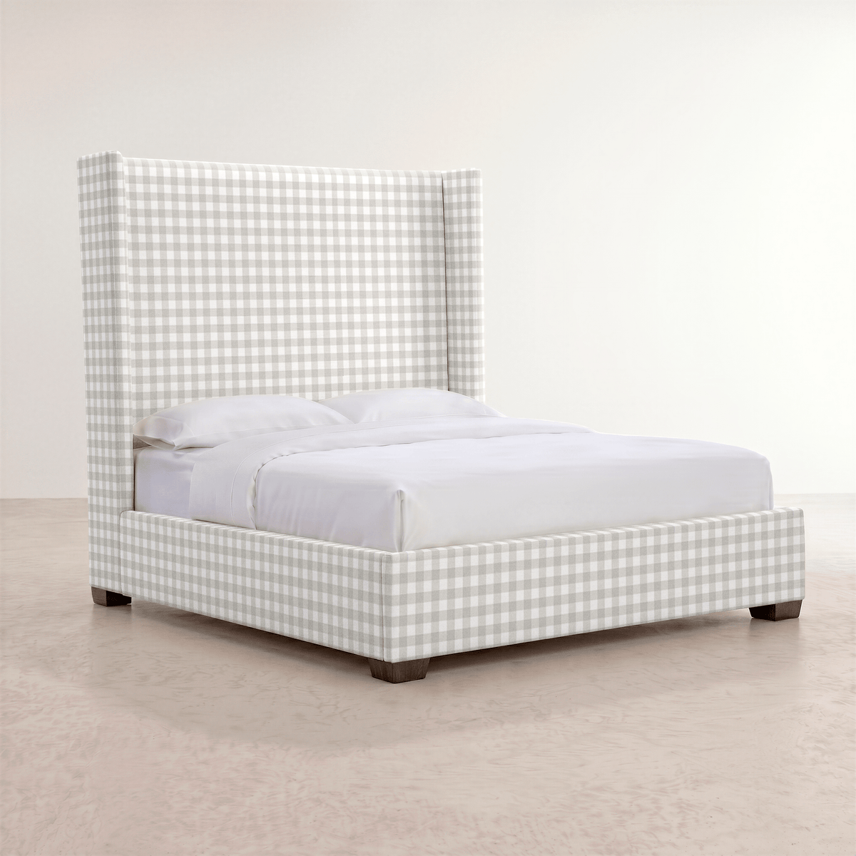 The Selene Bed in Pearl's Haven Fog Gingham - Lemon Park