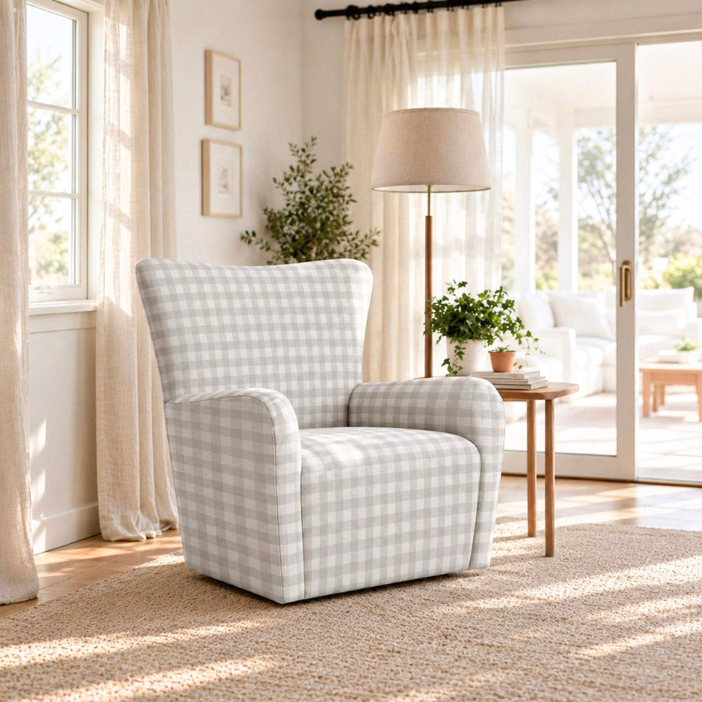 The Winston Chair in Pearl's Haven Fog Gingham