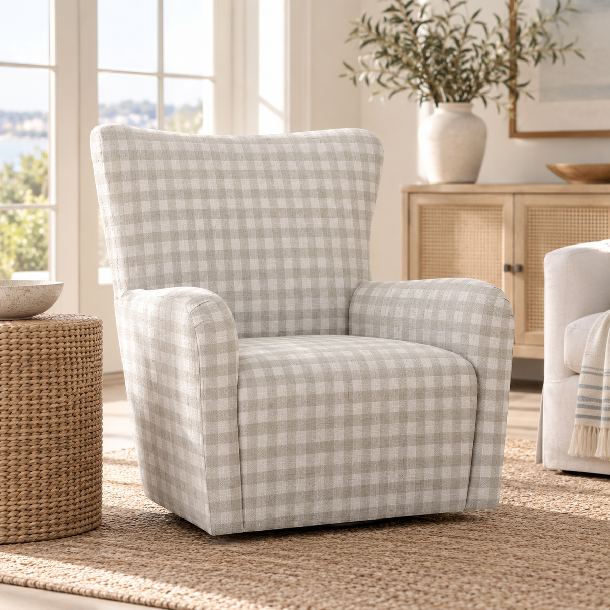 The Winston Chair in Pearl's Haven Fog Gingham