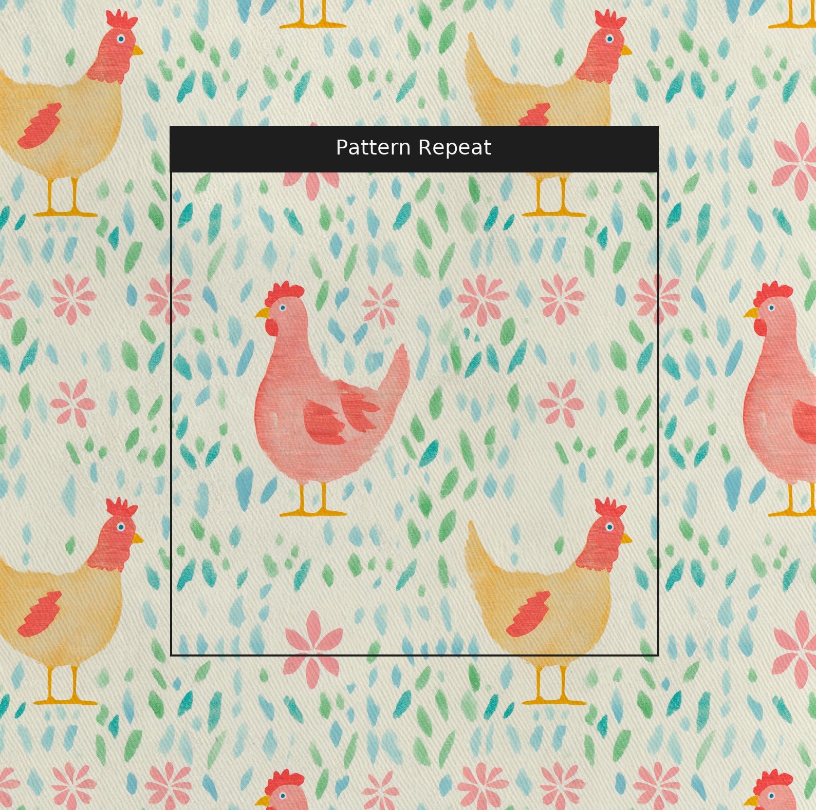 Mother Hen Fabric by the Yard — pattern repeat