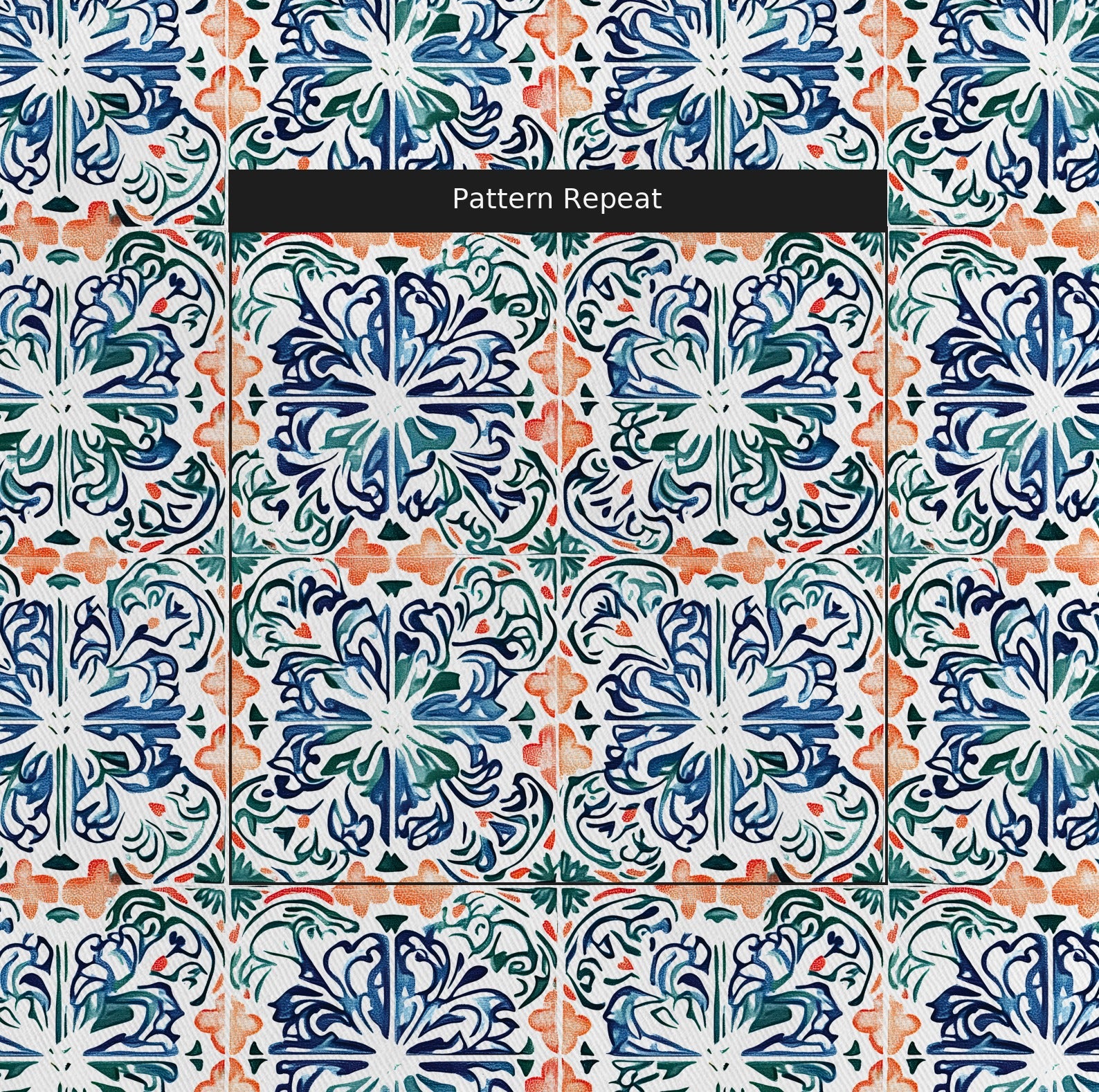 Mediterranean Tile Fabric by the Yard — pattern repeat