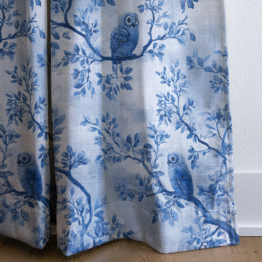 Owl at Dusk - Drapery — corner closeup