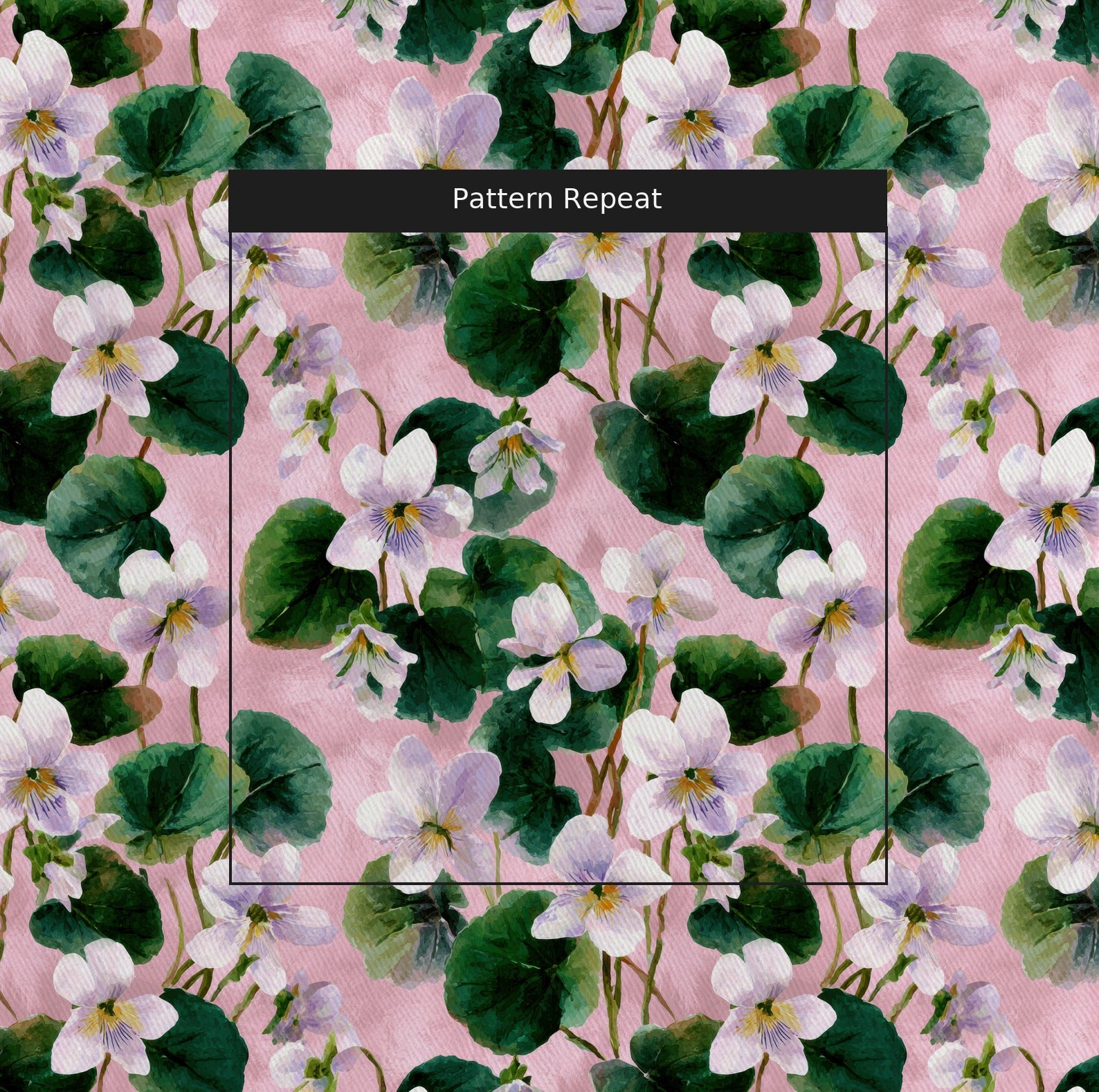 White Violets Pink Fabric by the Yard — pattern repeat