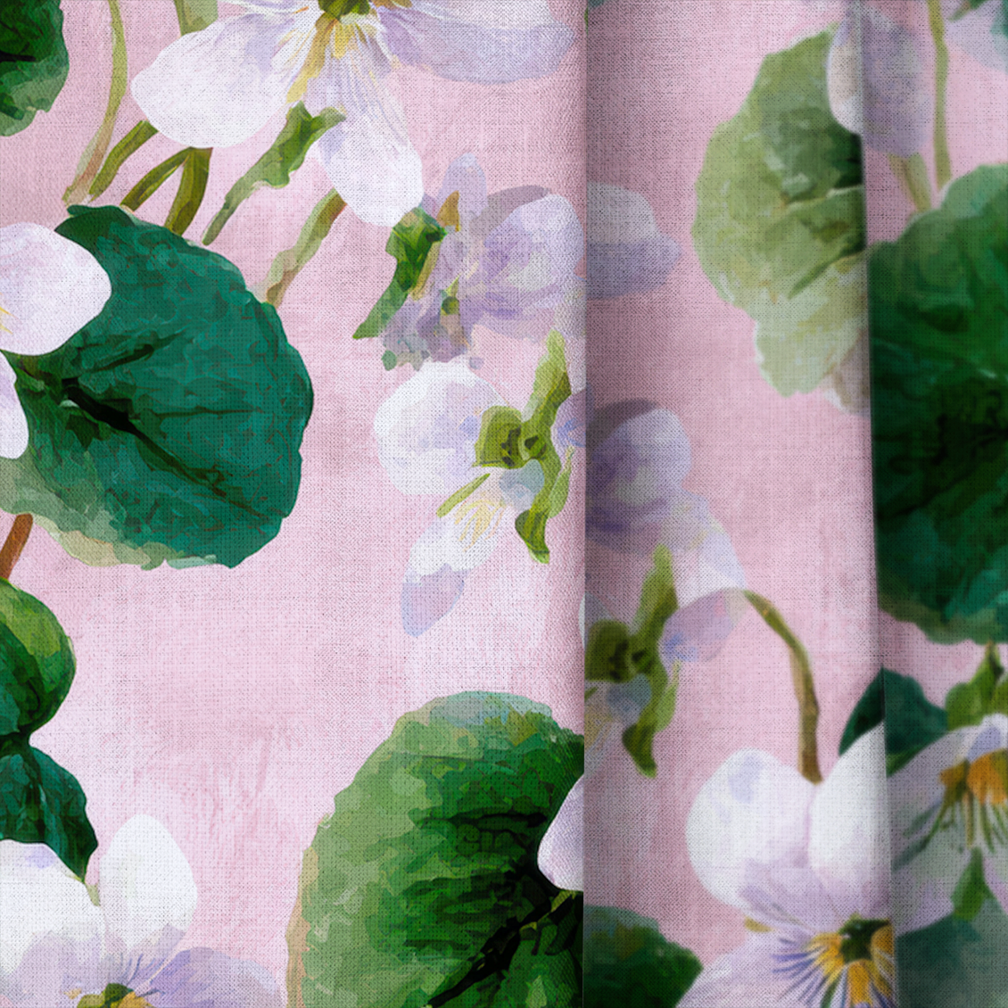 White Violets Pink - Drapery — close up