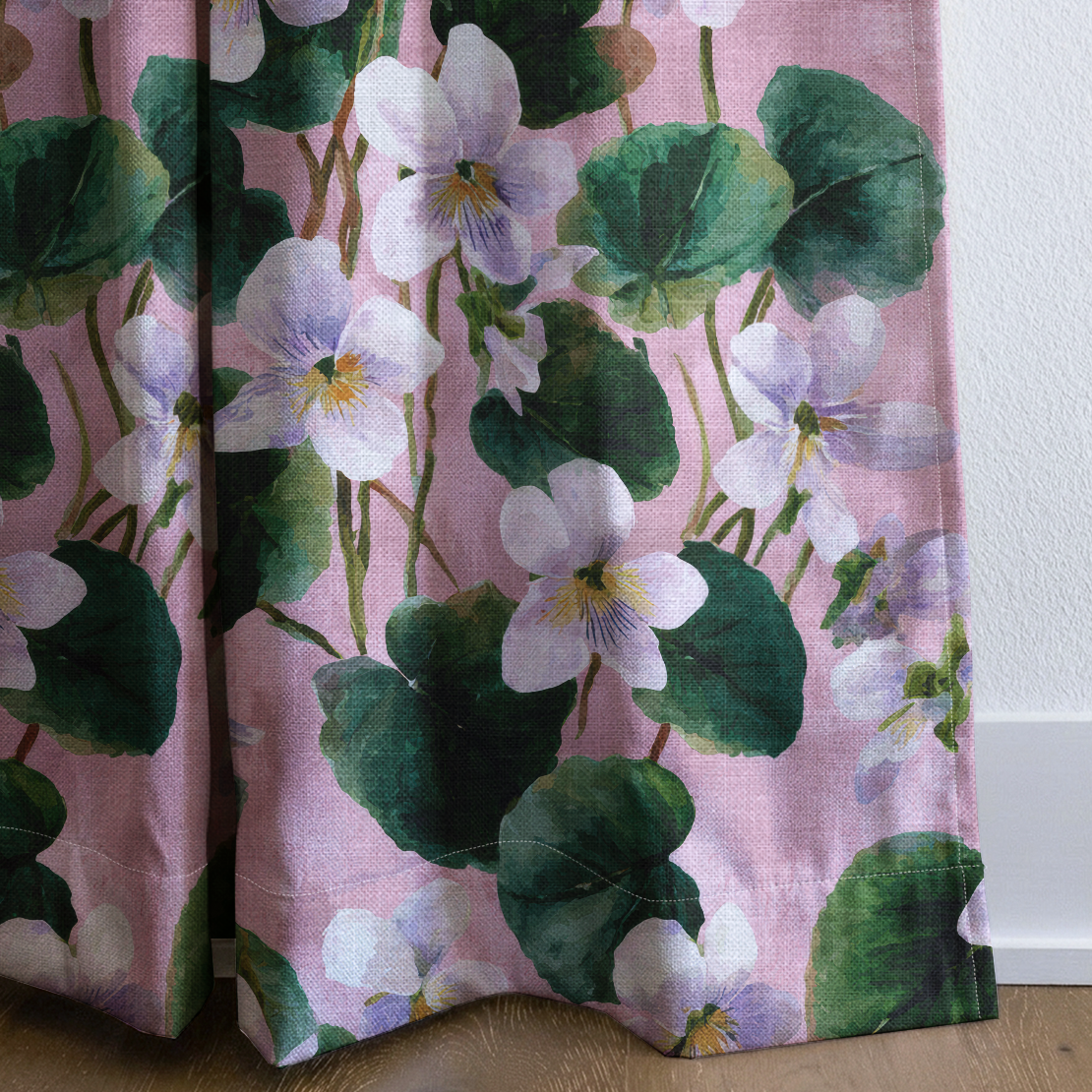 White Violets Pink - Drapery — corner closeup