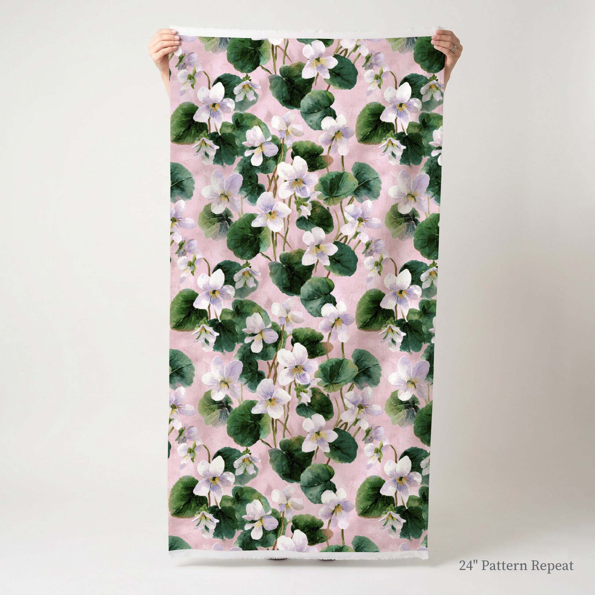 White Violets Pink Fabric by the Yard