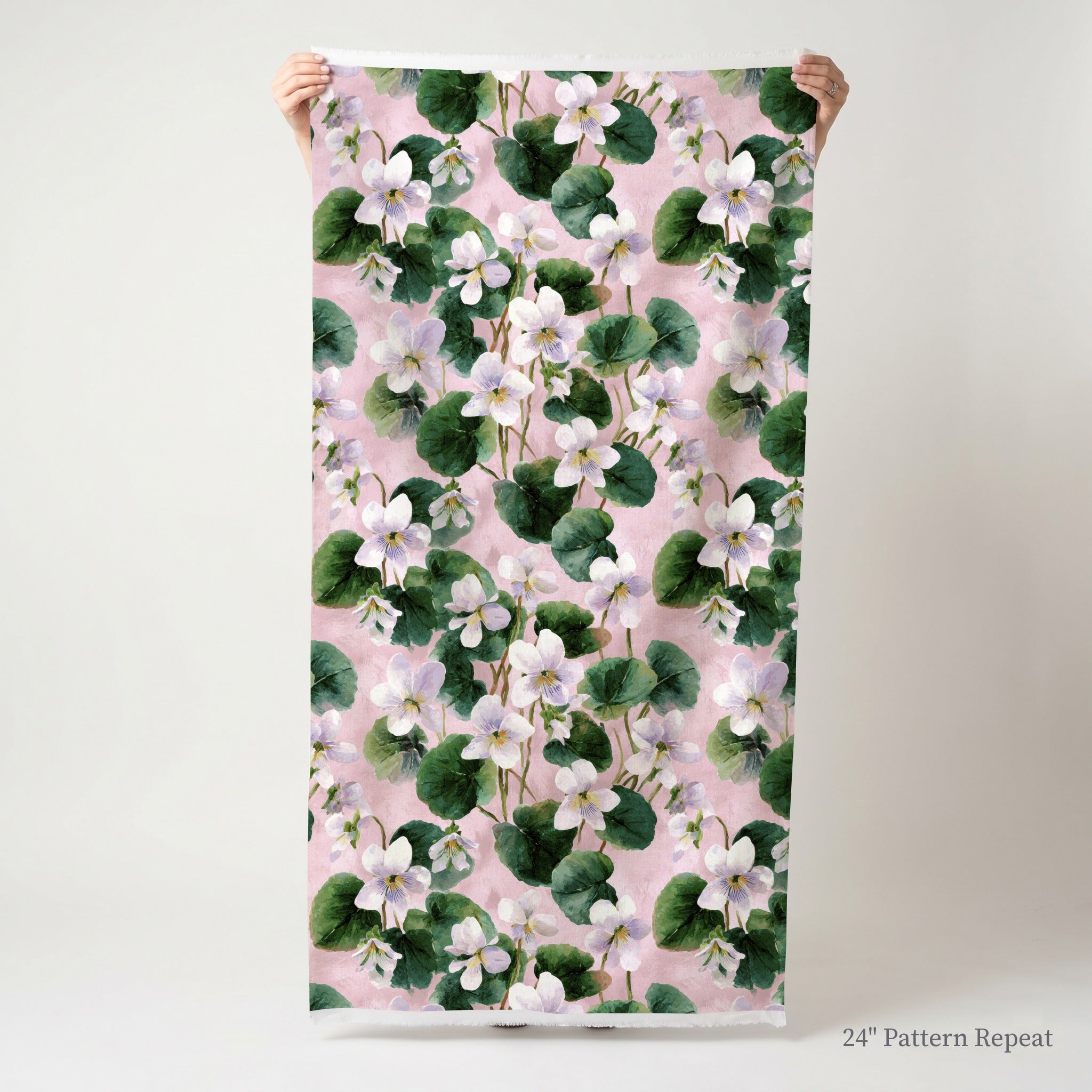 White Violets Pink Fabric by the Yard