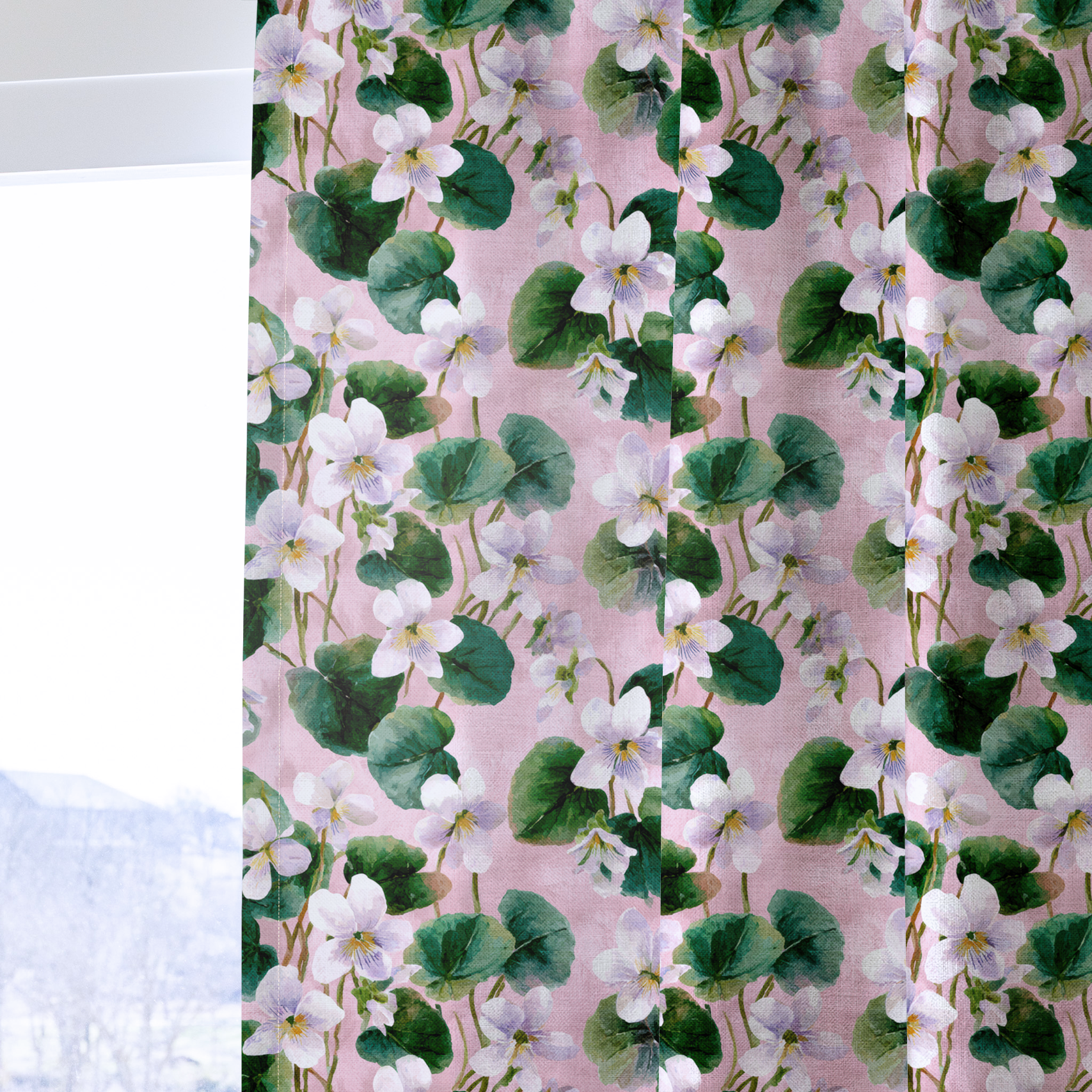 White Violets Pink - Drapery — one panel