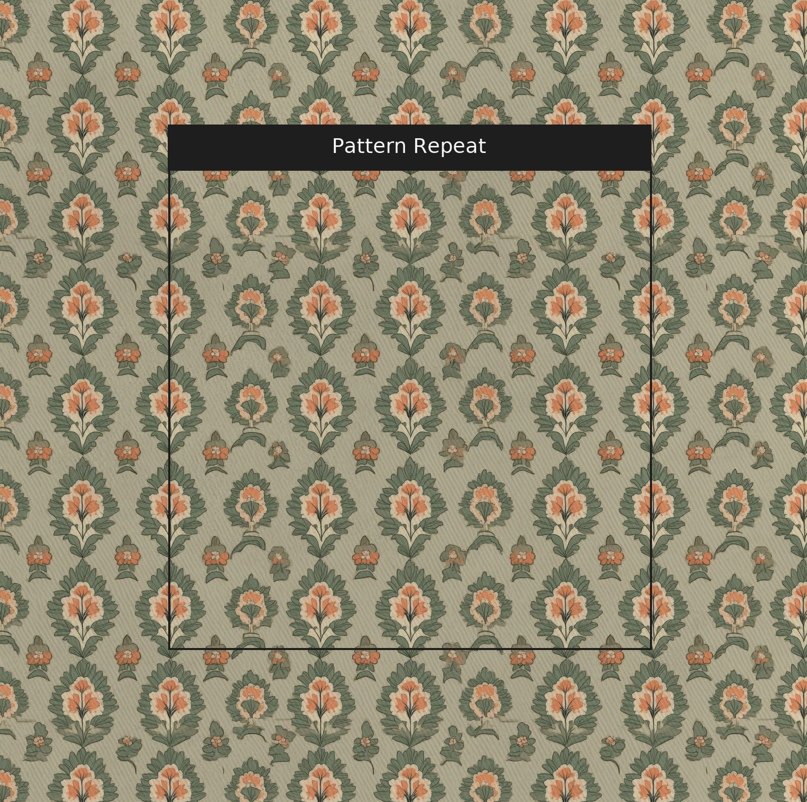 Olive & Peach Fabric by the Yard — pattern repeat