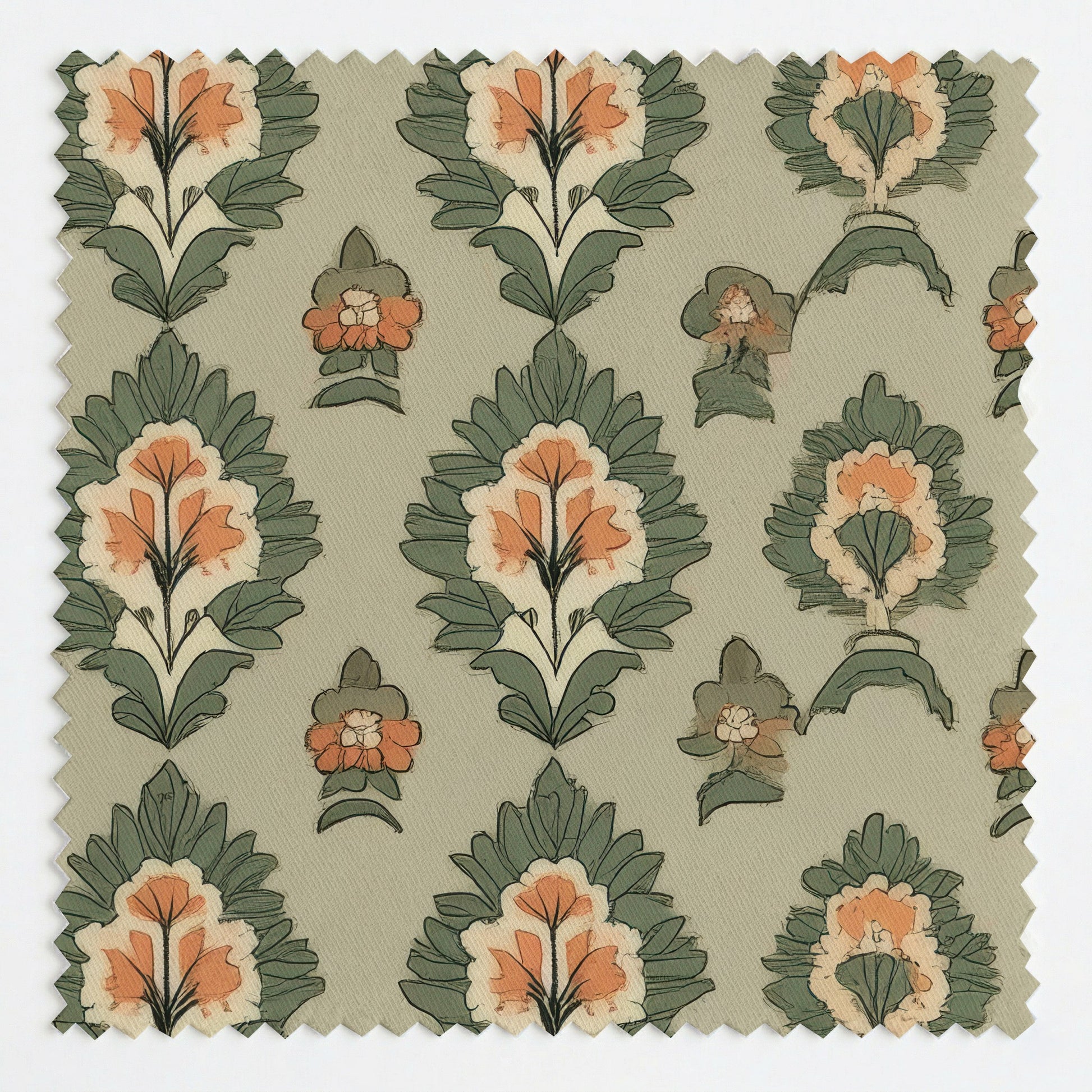 Olive & Peach Fabric by the Yard