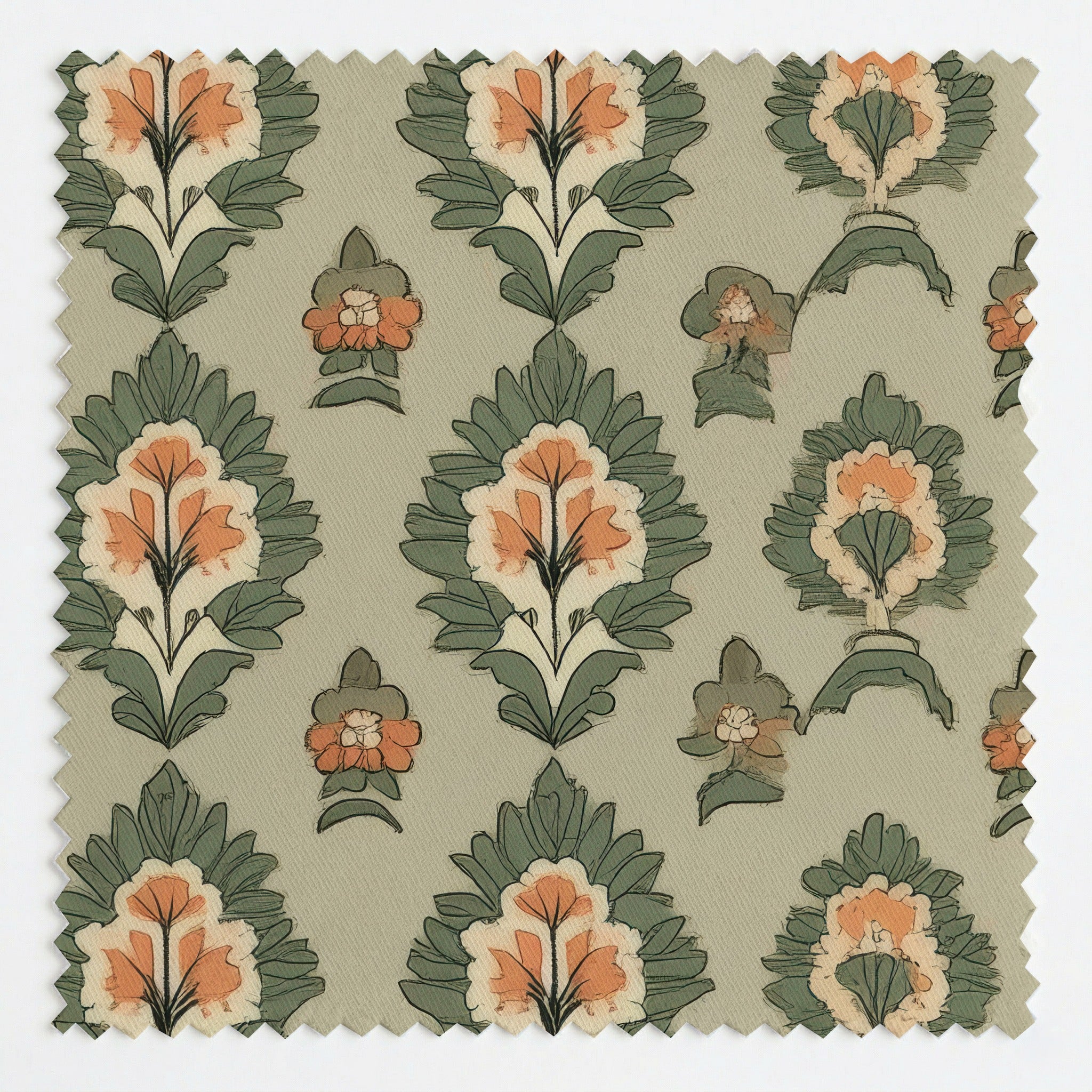 Olive & Peach Fabric by the Yard