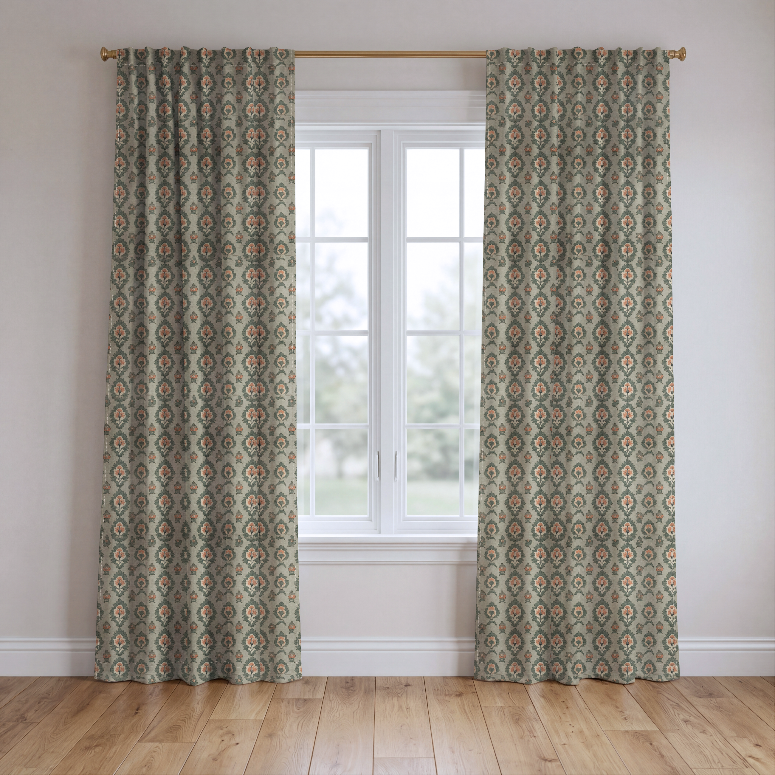 Olive & Peach - Drapery — two panels