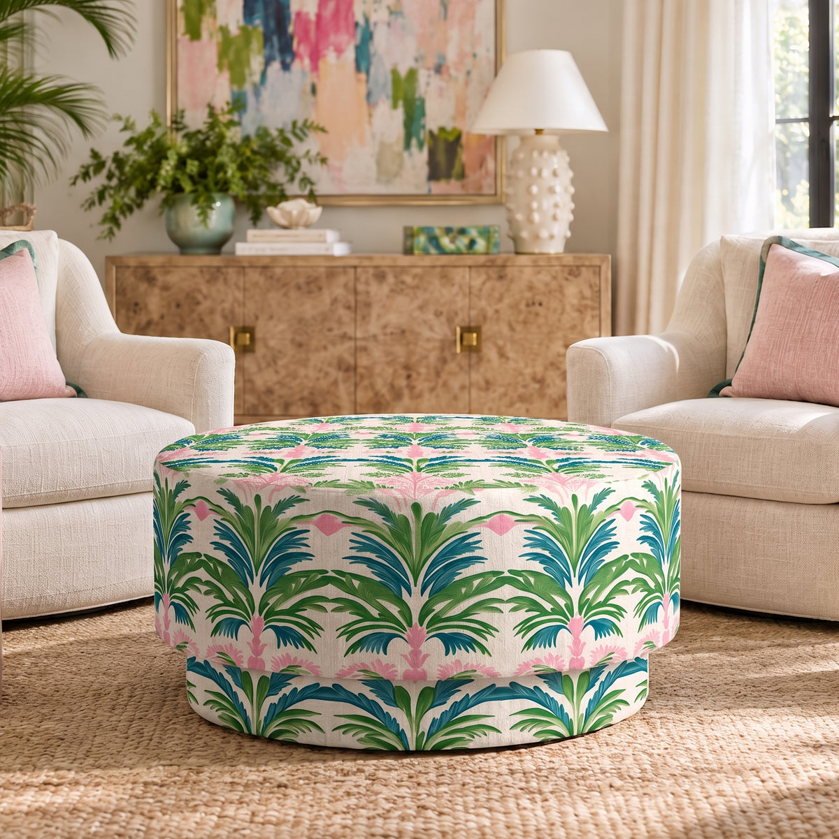 The Adelaide Ottoman in Bellagio Blush