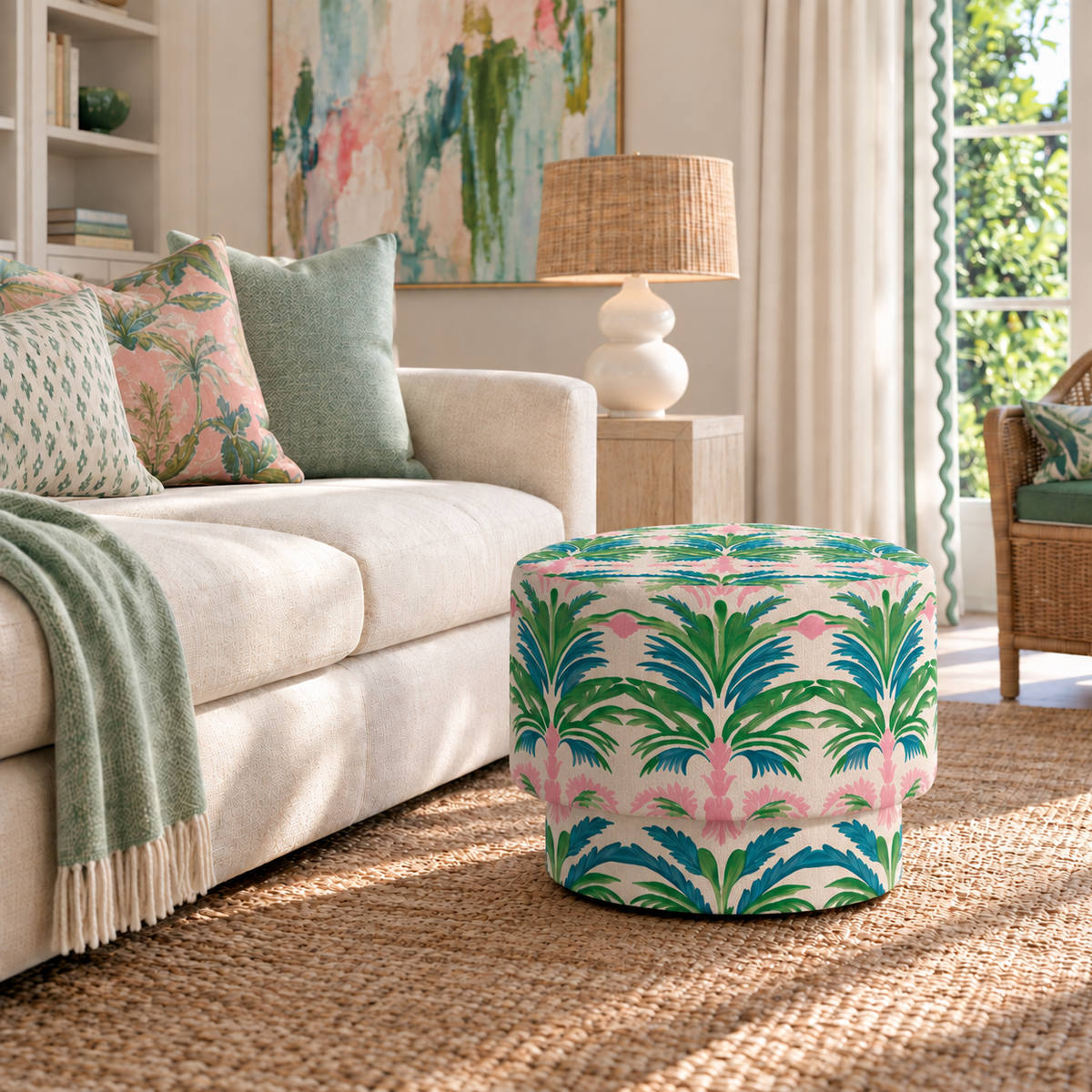 The Adelaide Ottoman in Bellagio Blush