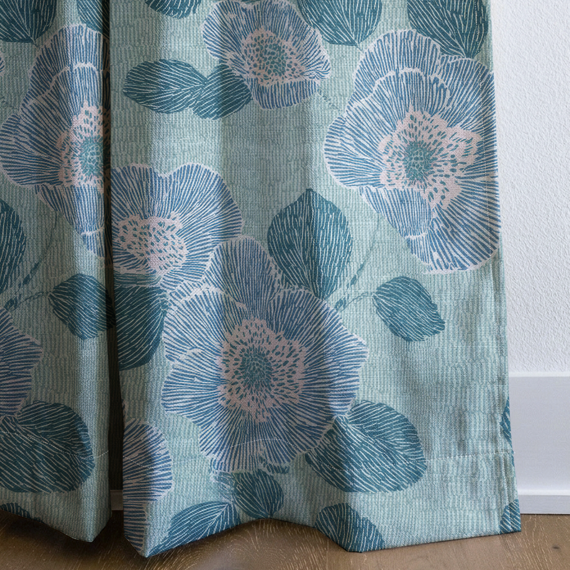 Green Rain Drops - Drapery — corner closeup