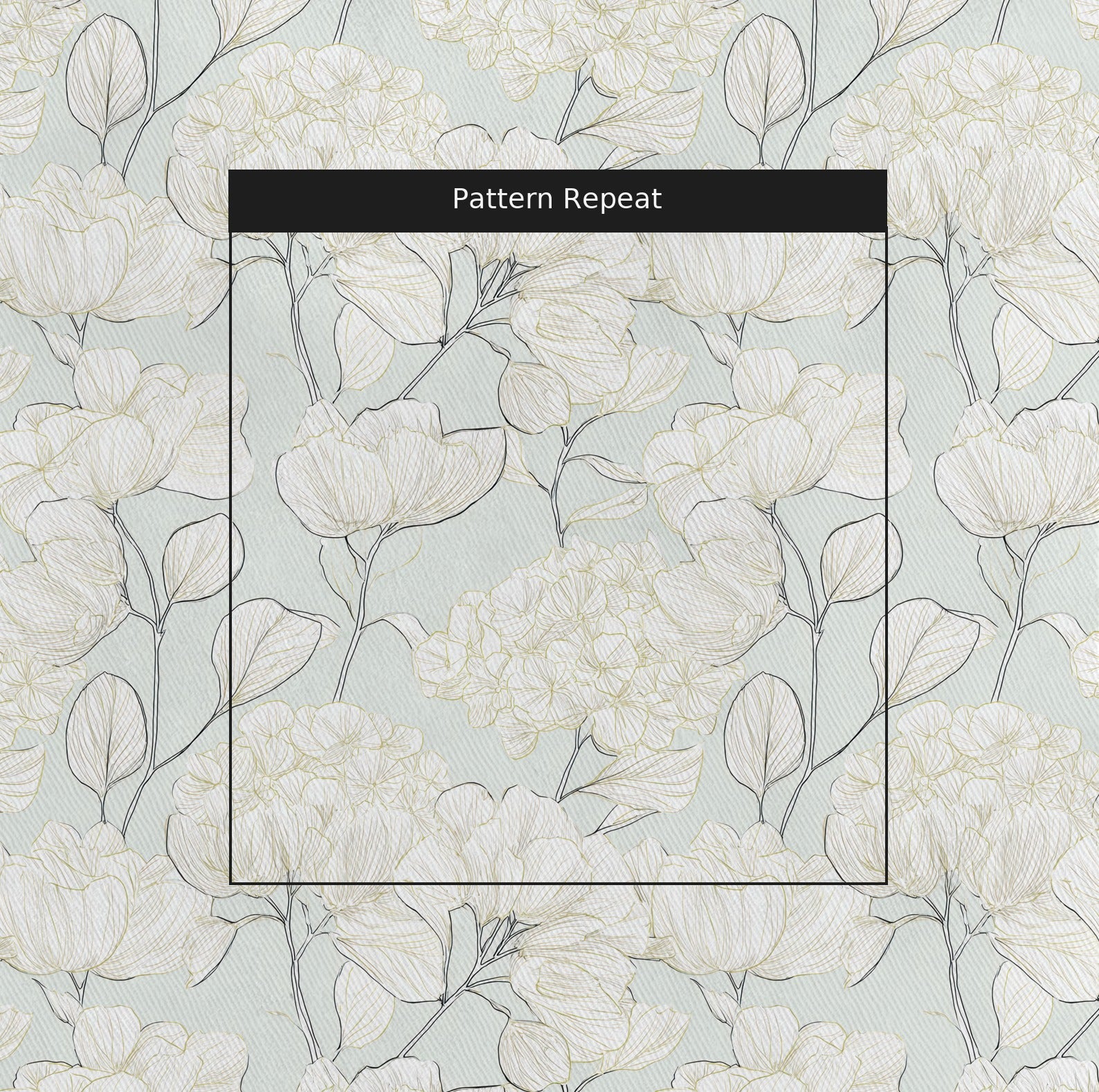 Mint Hydrangea Fabric by the Yard — pattern repeat