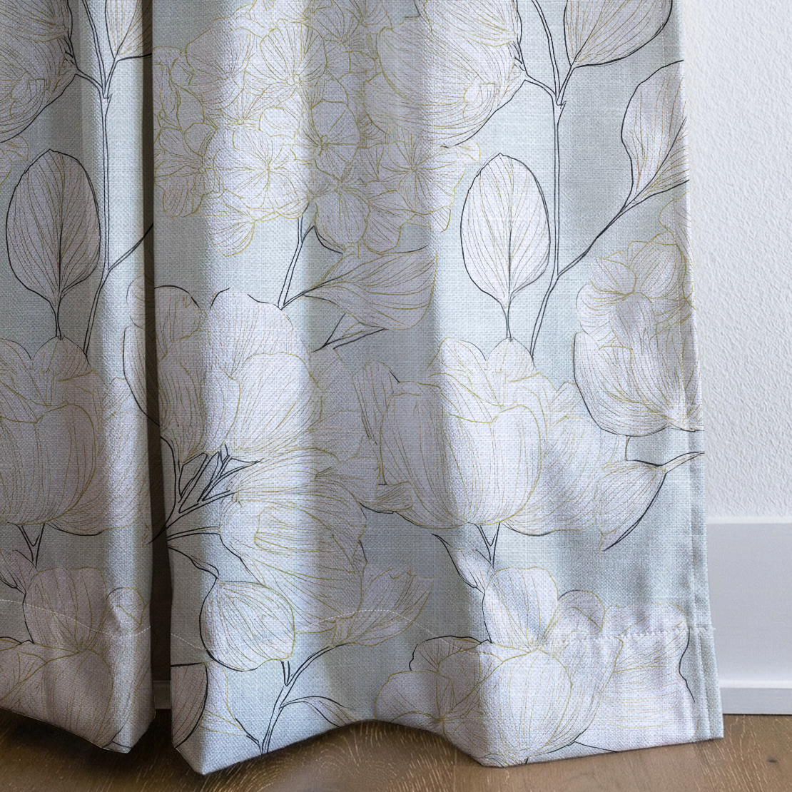 Mint Hydrangea - Drapery — corner closeup