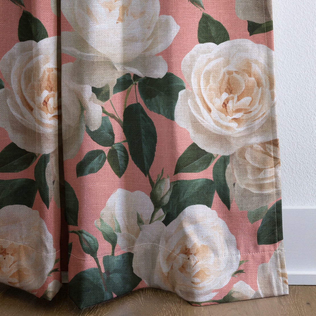 Fresh White Bloom - Drapery — corner closeup