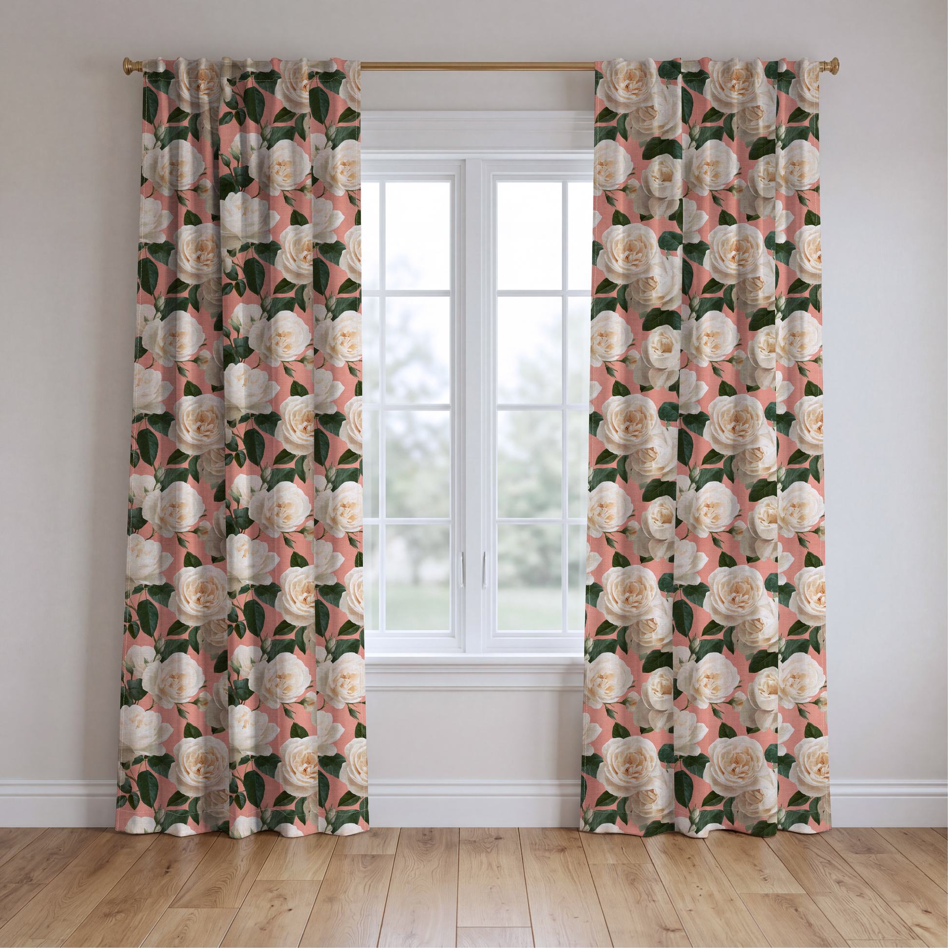 Fresh White Bloom - Drapery — two panels