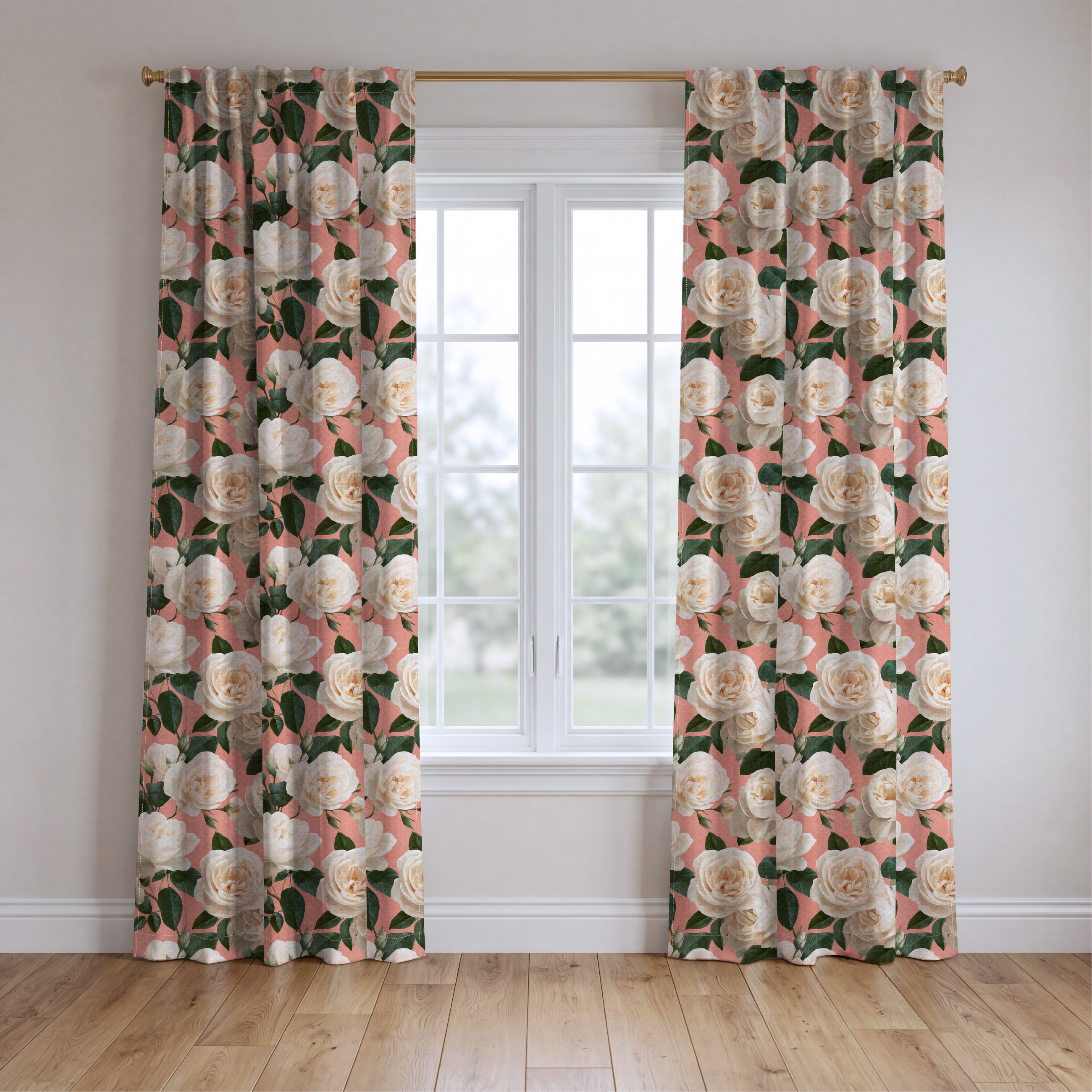 Fresh White Bloom - Drapery — two panels