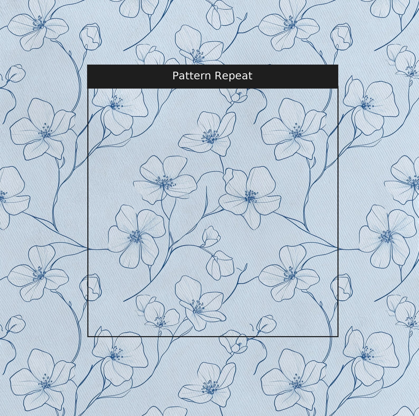 Blue Sketch Fabric by the Yard — pattern repeat