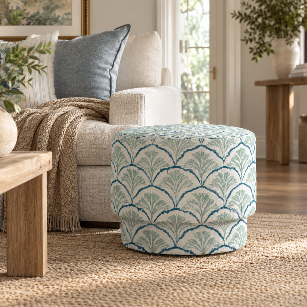 The Adelaide Ottoman in Hint Of Lime Sprouts