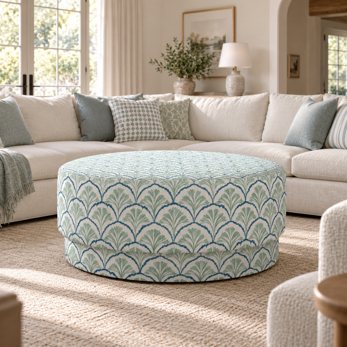 The Adelaide Ottoman in Hint Of Lime Sprouts