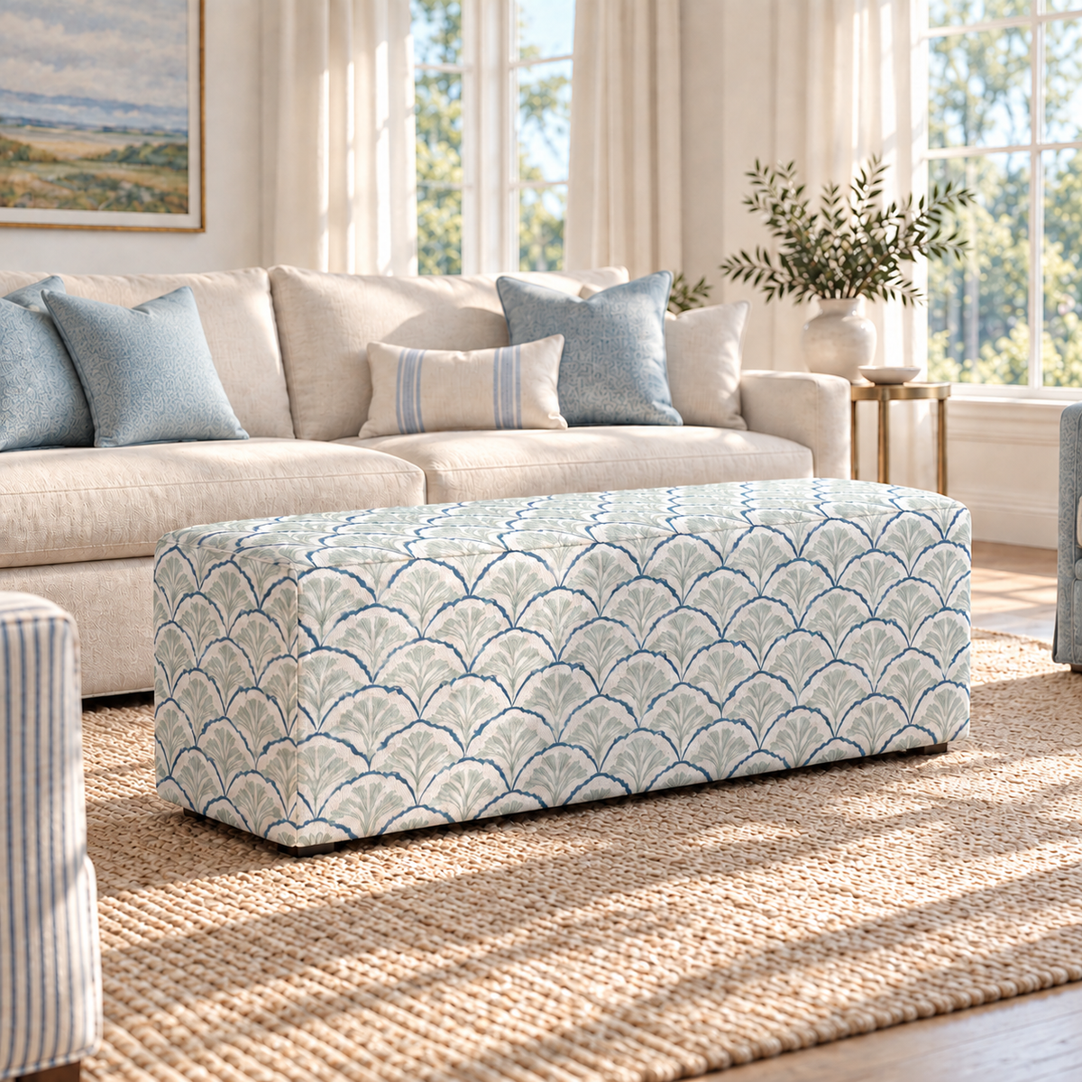 The Josephine Ottoman in Hint Of Lime Sprouts