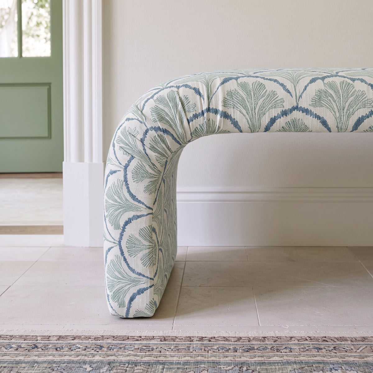 The Lewis Ottoman in Hint Of Lime Sprouts - Lemon Park