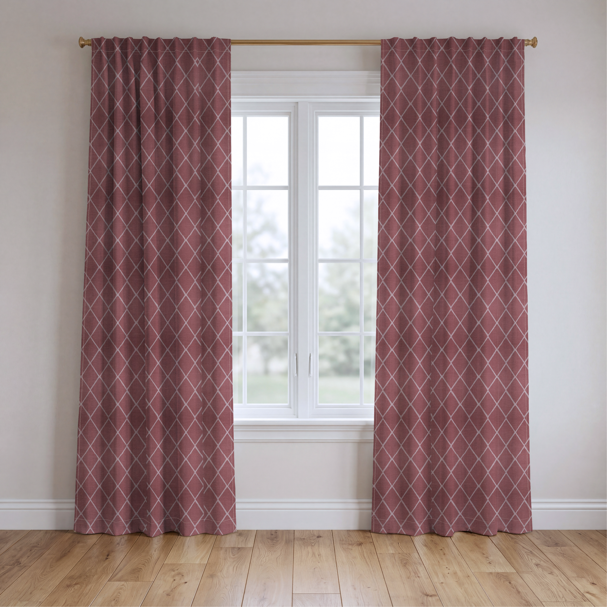 Cranberry Crisscross - Drapery — two panels