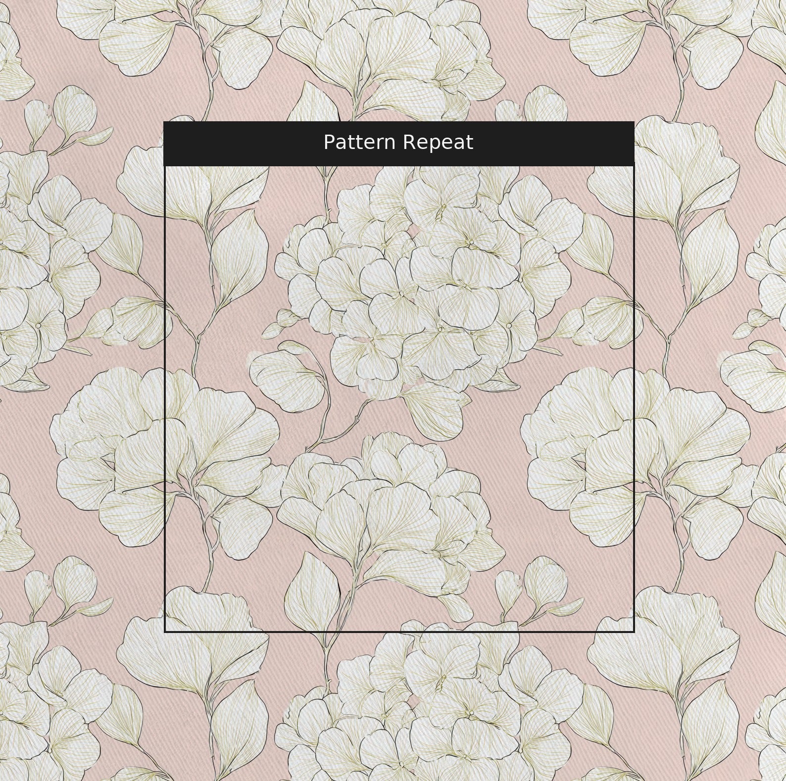 Think Pink Hydrangea Fabric by the Yard — pattern repeat