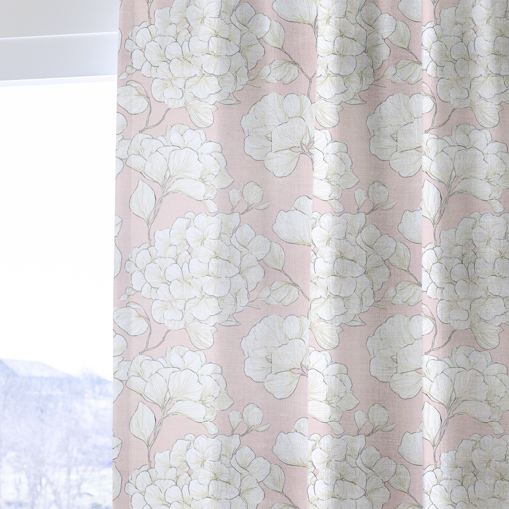 Think Pink Hydrangea - Drapery — one panel